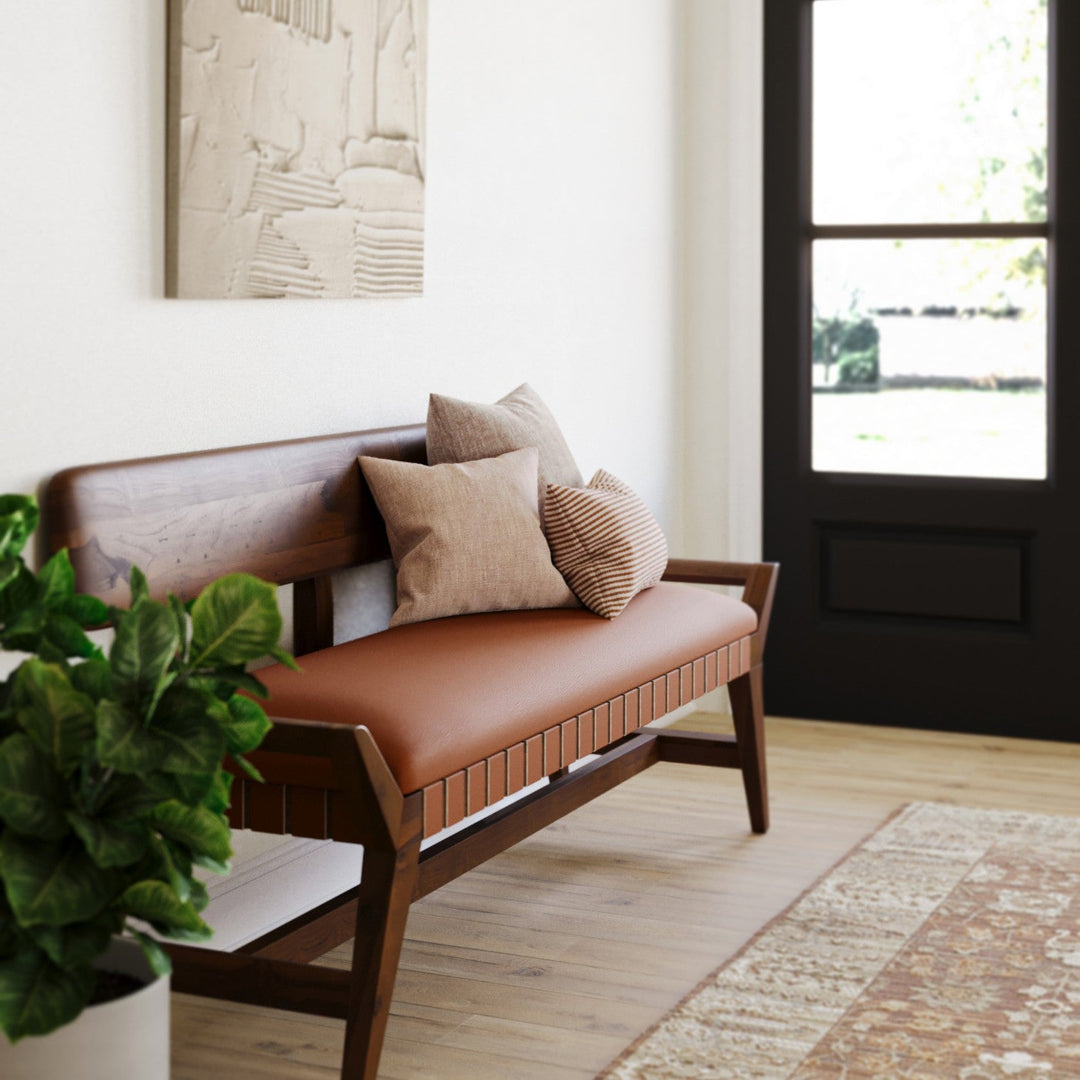 Eco-Chic Teak & Leather Artisan Bench