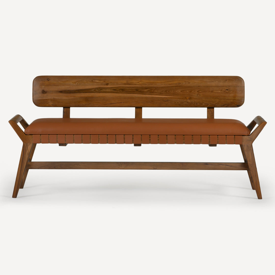 Eco-Chic Teak & Leather Artisan Bench