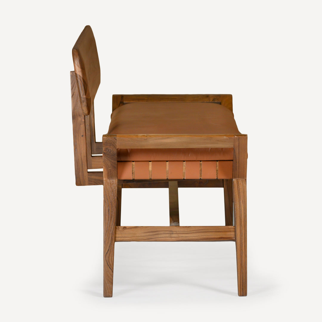 Eco-Chic Teak & Leather Artisan Bench