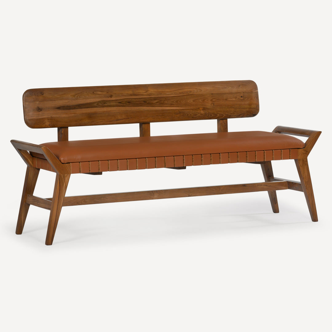 Eco-Chic Teak & Leather Artisan Bench