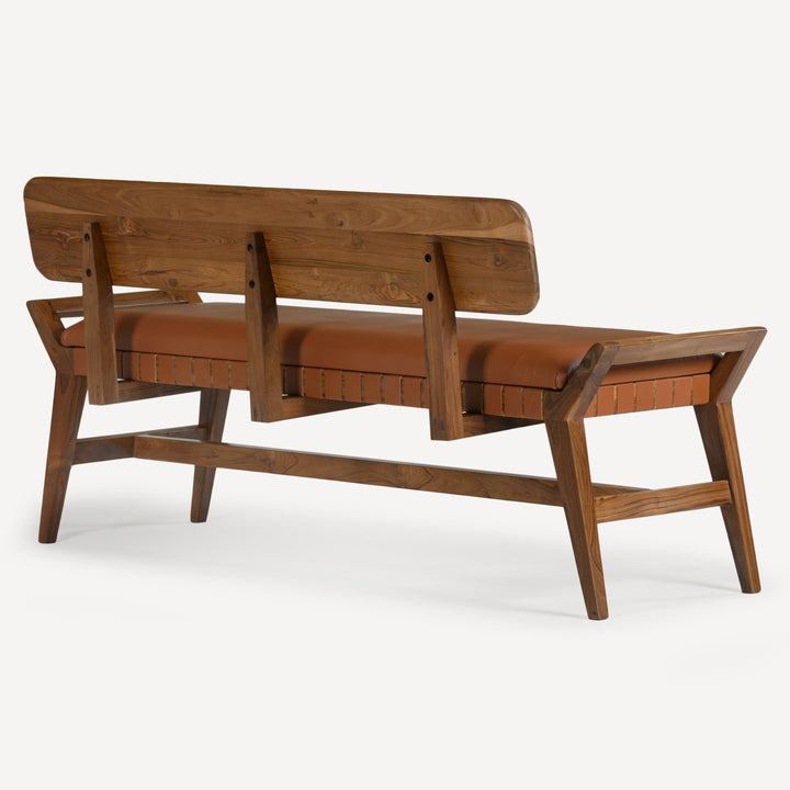 Eco-Chic Teak & Leather Artisan Bench