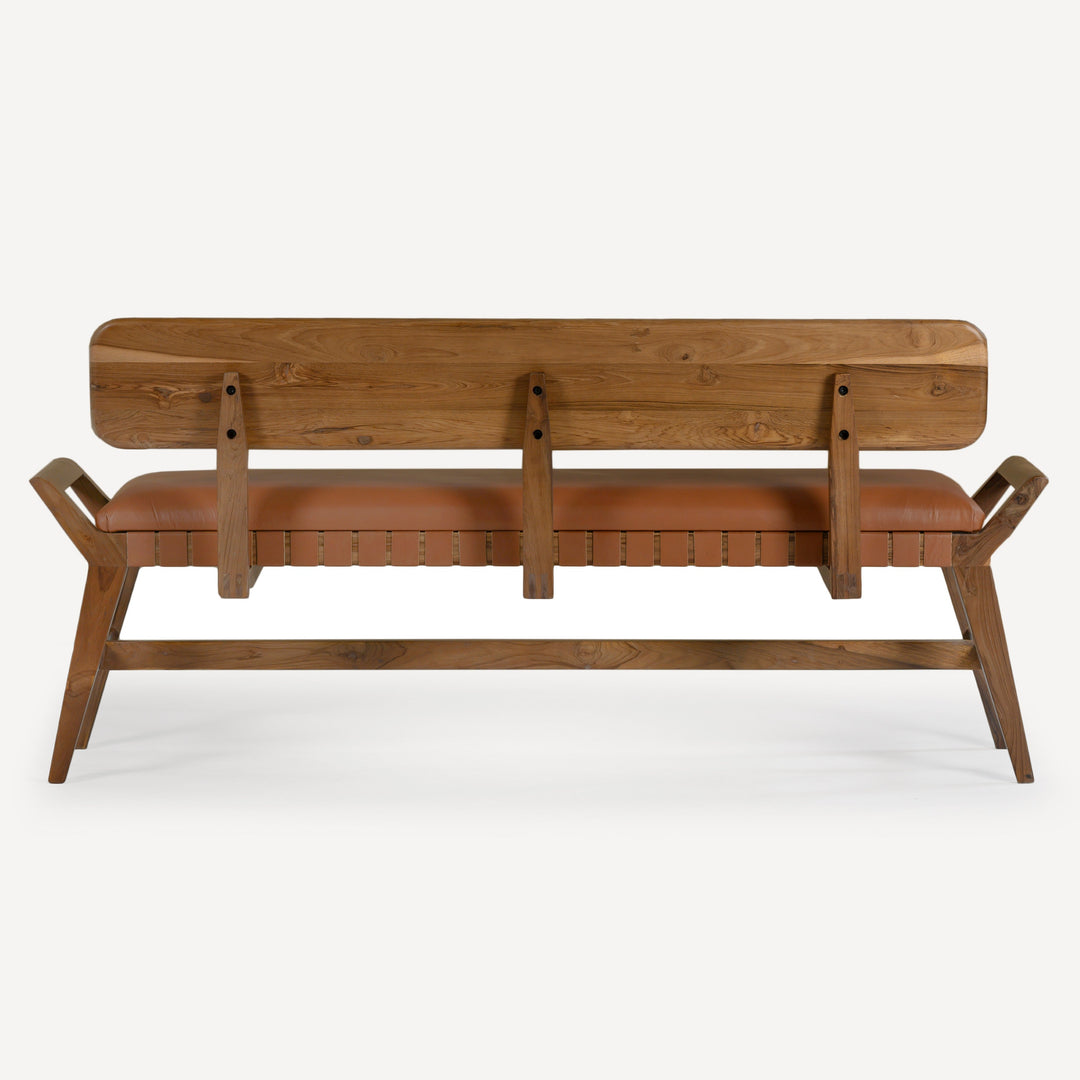 Eco-Chic Teak & Leather Artisan Bench