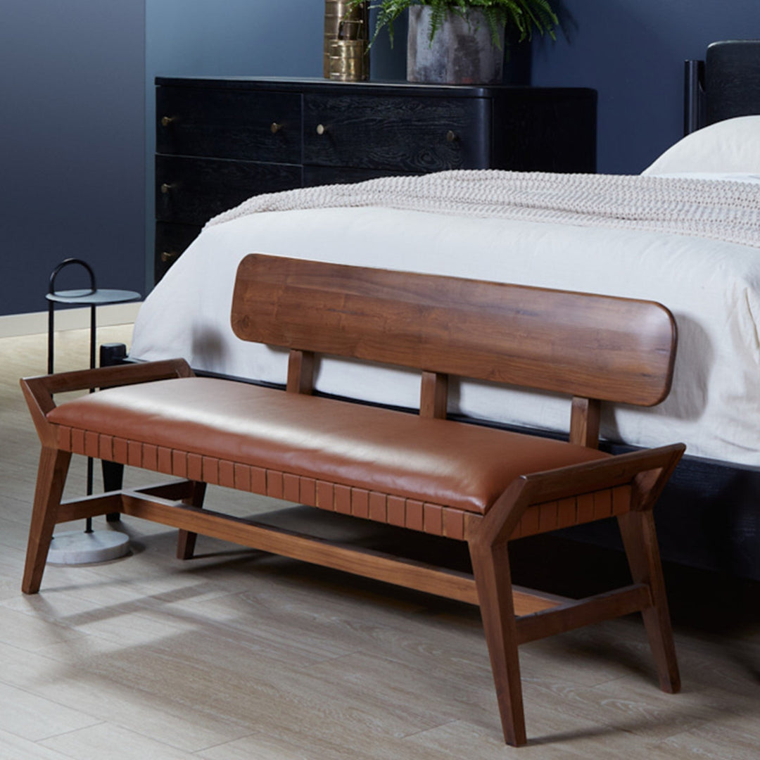 Eco-Chic Teak & Leather Artisan Bench