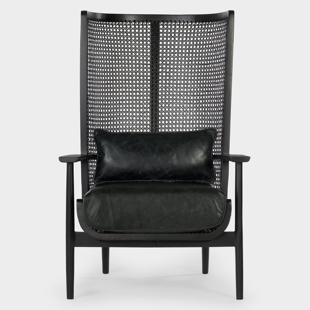 Modern Cane Lounge Chair - Ebony Finish