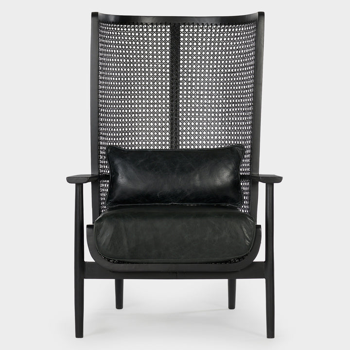 Modern Cane Lounge Chair - Ebony Finish