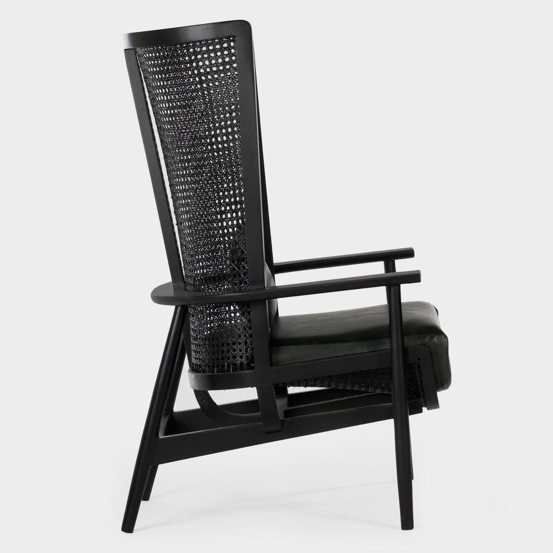 Modern Cane Lounge Chair - Ebony Finish