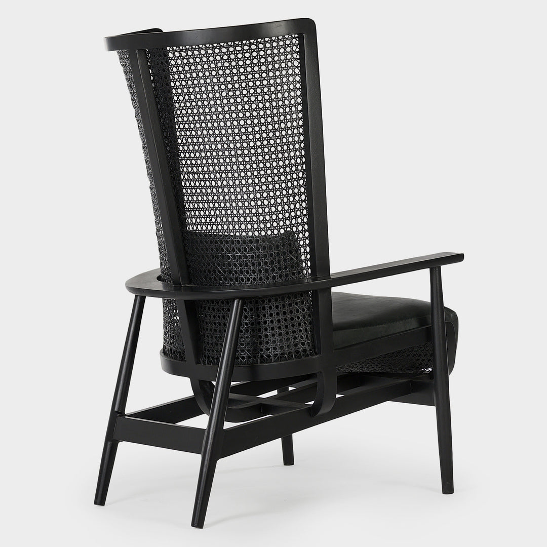 Modern Cane Lounge Chair - Ebony Finish