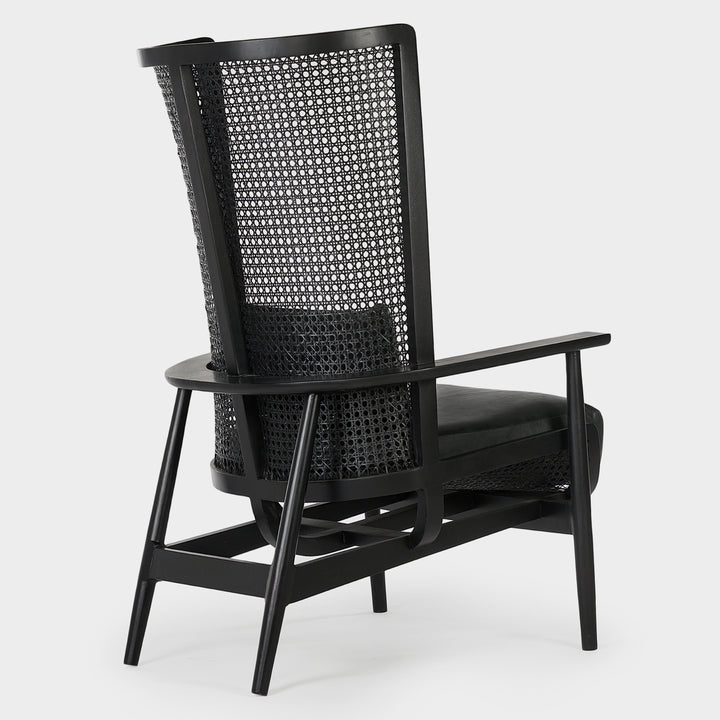 Modern Cane Lounge Chair - Ebony Finish