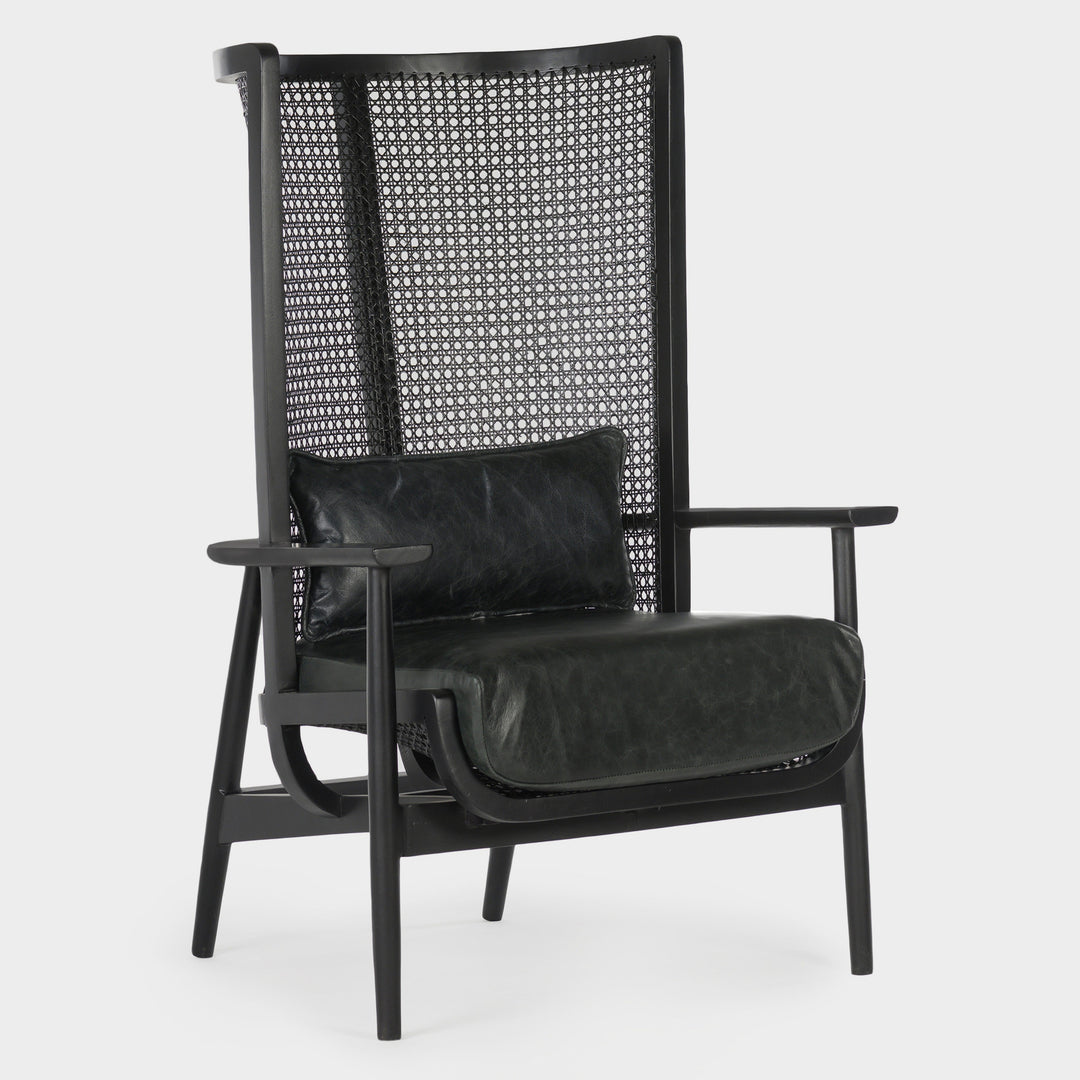 Modern Cane Lounge Chair - Ebony Finish