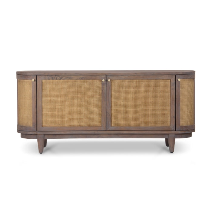 Curvy Acacia Wood Cane Entertainment Center - Graphite Grey
