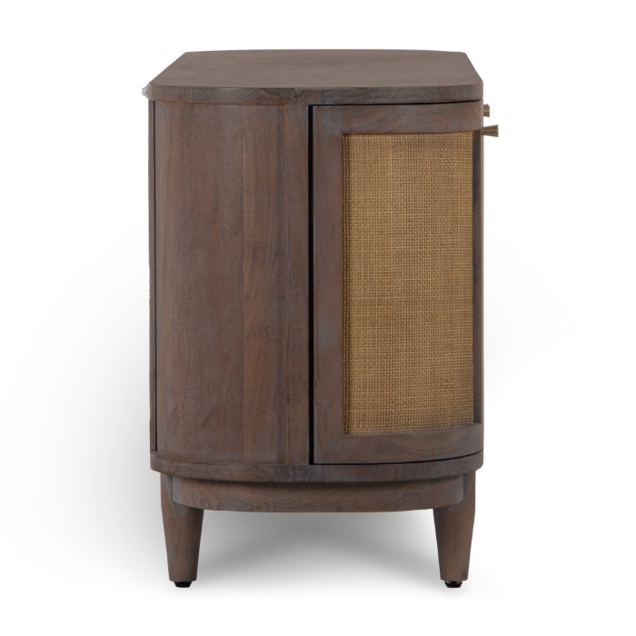 Curvy Acacia Wood Cane Entertainment Center - Graphite Grey