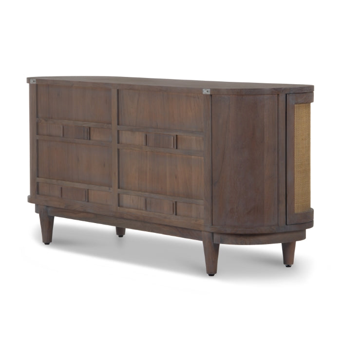 Curvy Acacia Wood Cane Entertainment Center - Graphite Grey