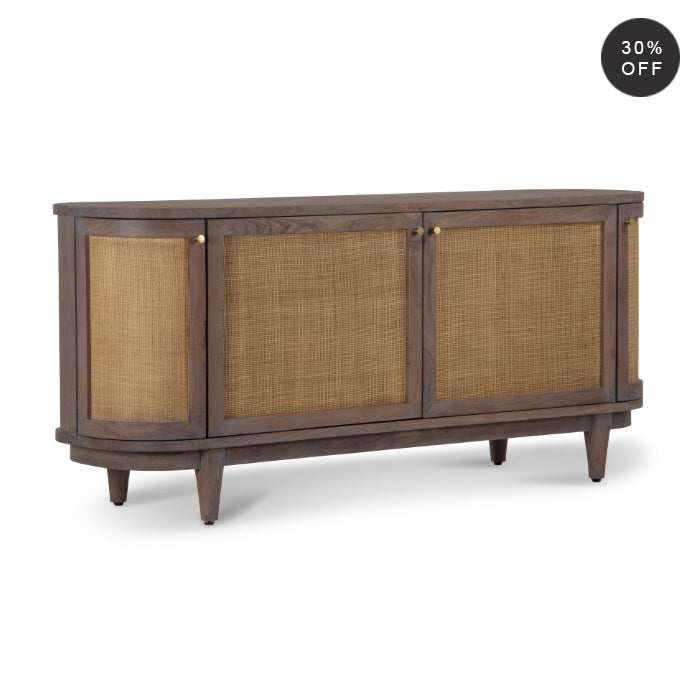 Curvy Acacia Wood Cane Entertainment Center - Graphite Grey