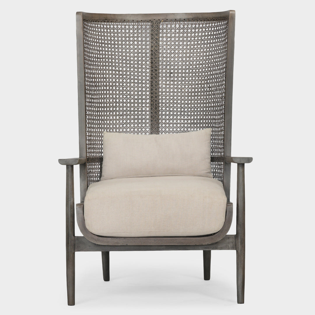 Modern Plantation-Woven Cane Lounge Chair - Charcoal Gray