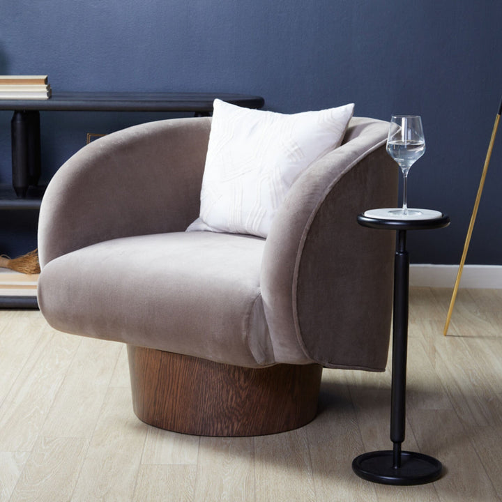 Modern Stone Inlay Aluminum Drink Table - Matte Black