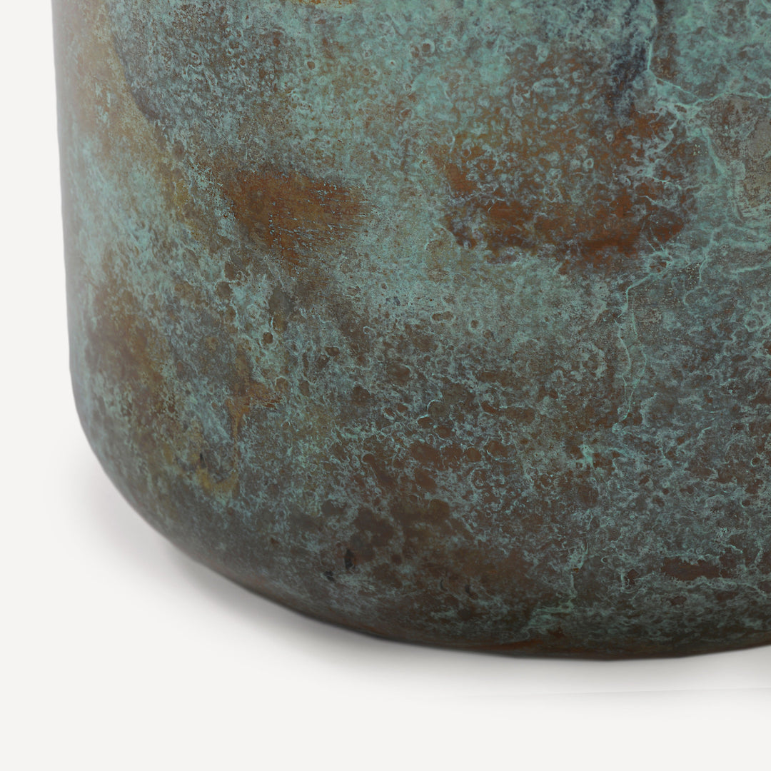 Aged-Charm Patina Drum Table