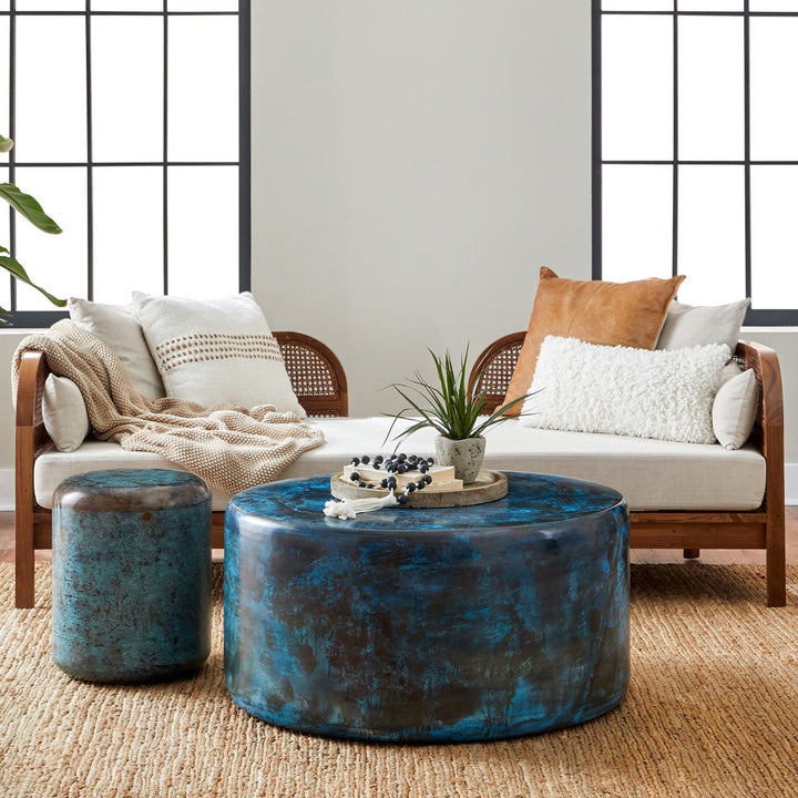 Aged Vista Patina Metal Drum Table