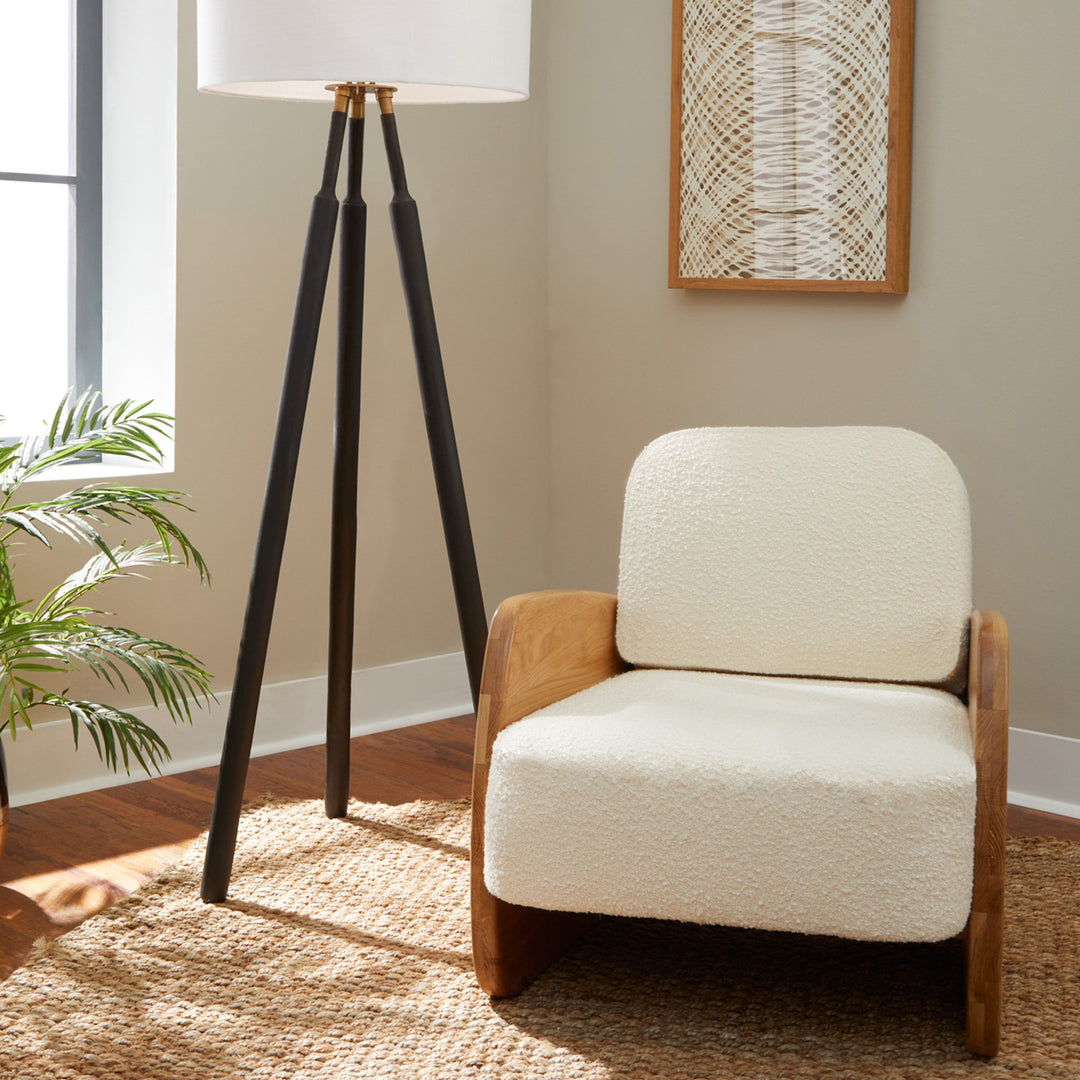 Nature-Inspired Modern Boucle Lounger in Solid White Oak