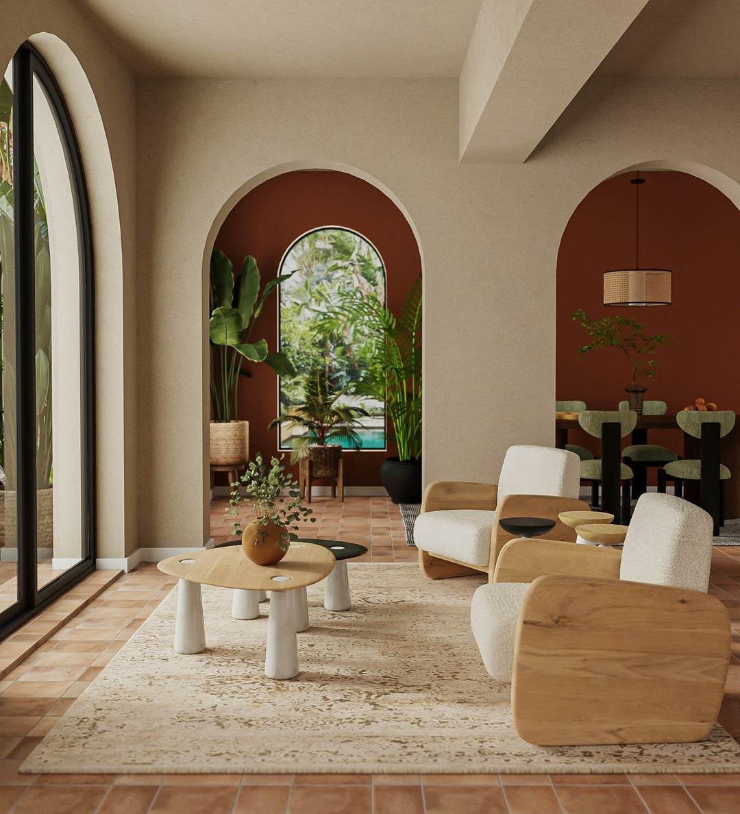 Nature-Inspired Modern Boucle Lounger in Solid White Oak