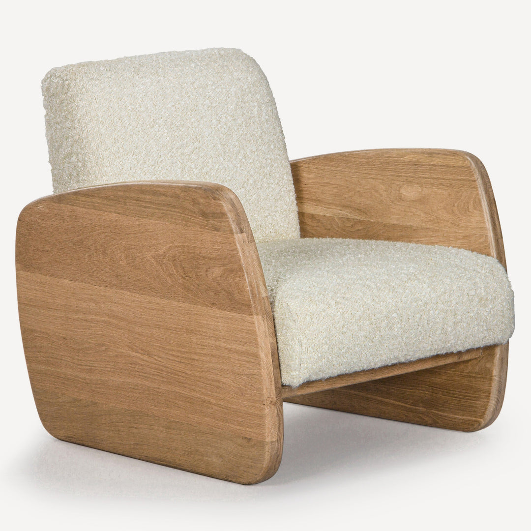 Nature-Inspired Modern Boucle Lounger in Solid White Oak