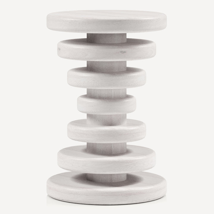 Circular Artisan Solid Wood Table - Whitewashed Elegance