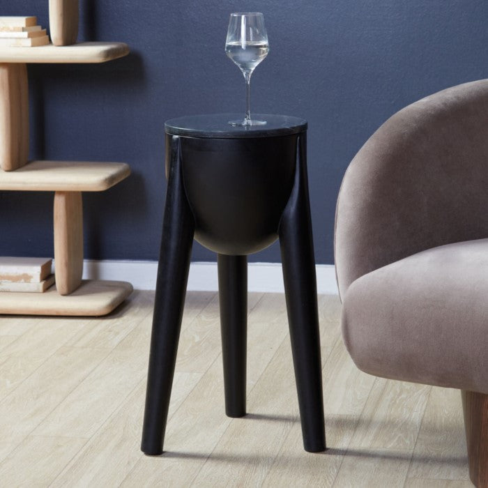 Vogue Charm Tall Hardwood Table with Marble Top - Charcoal Hue