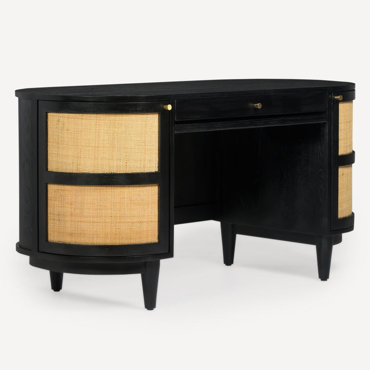 Curvilinear Canvas Oak Workspace Station - Charcoal