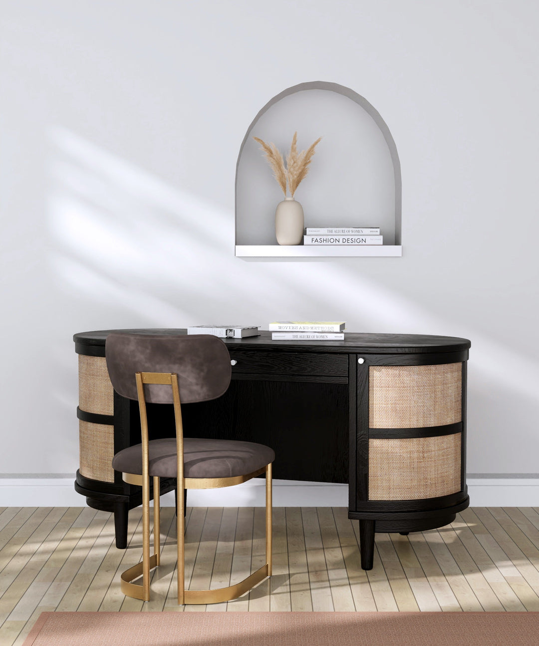 Curvilinear Canvas Oak Workspace Station - Charcoal