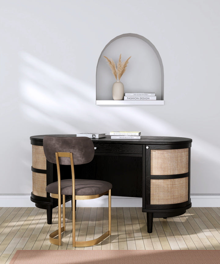 Curvilinear Canvas Oak Workspace Station - Charcoal