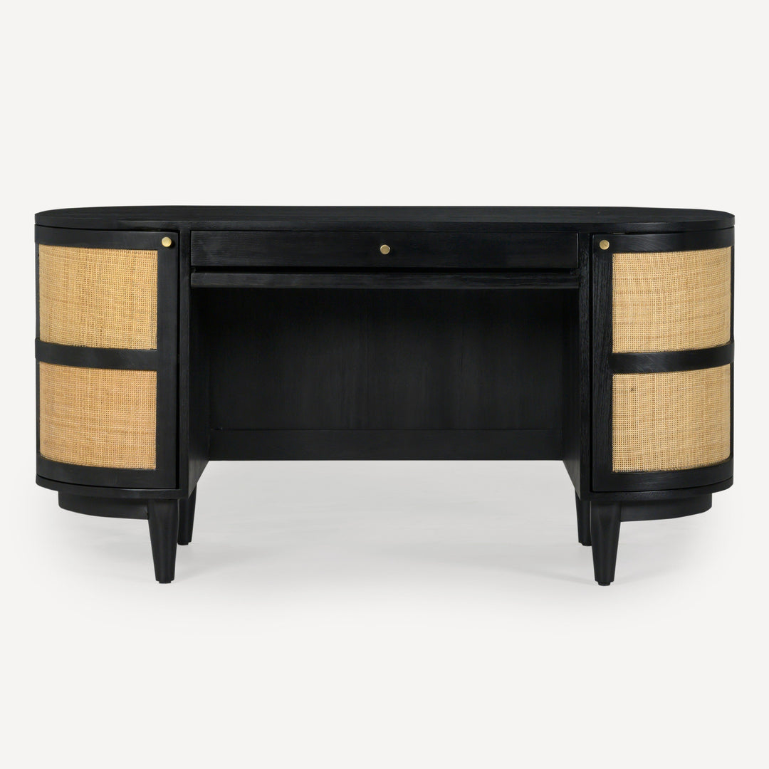 Curvilinear Canvas Oak Workspace Station - Charcoal