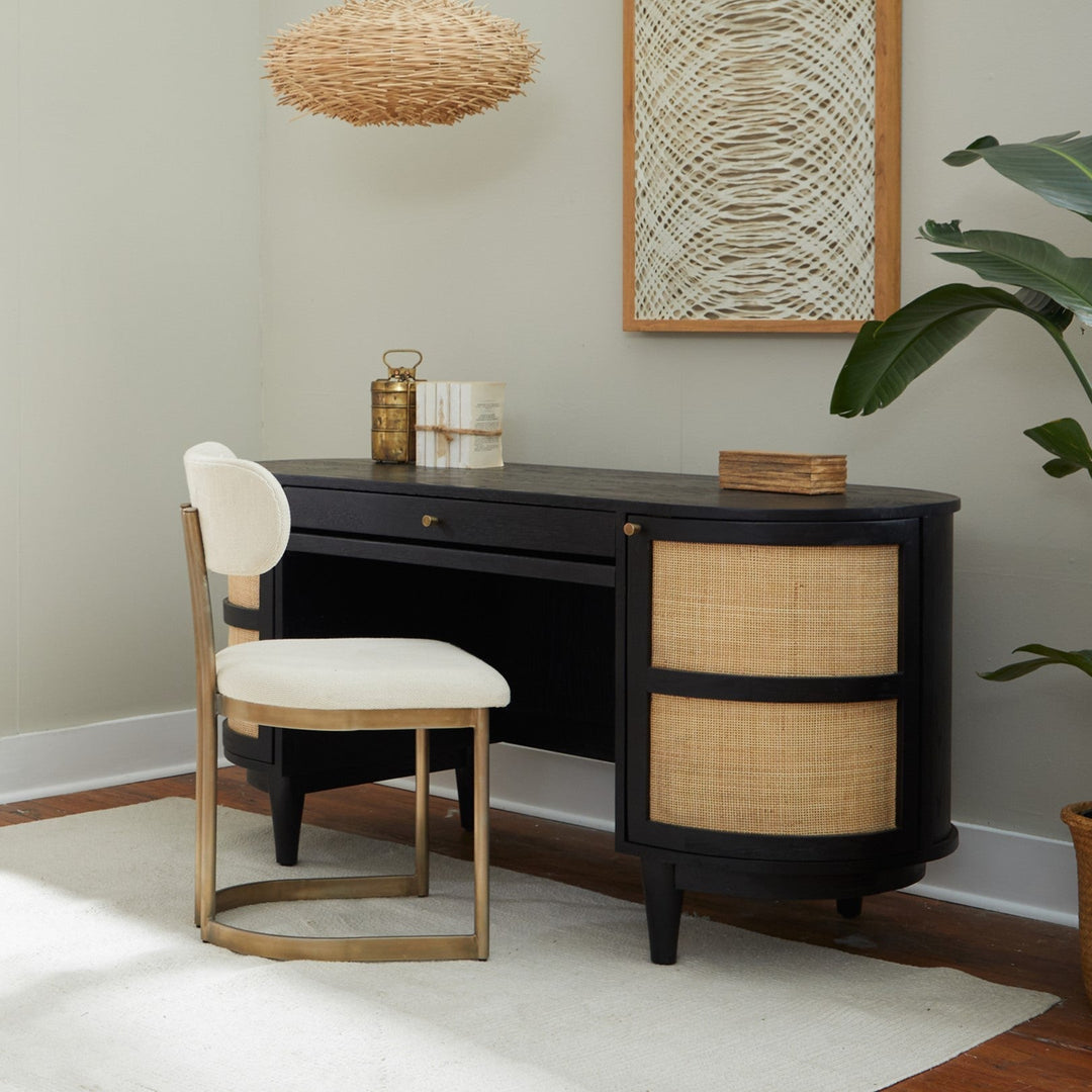 Curvilinear Canvas Oak Workspace Station - Charcoal