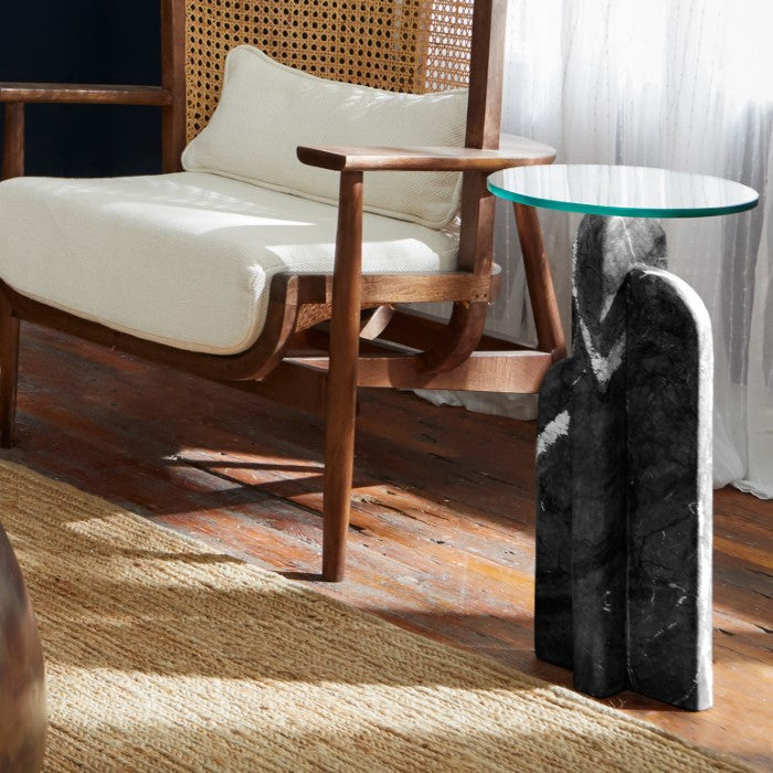 Sculpted Stone Orb Table - Midnight Edition