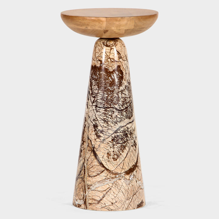 Marble & Wood Artisan Drink Stand - Unique Stone Base