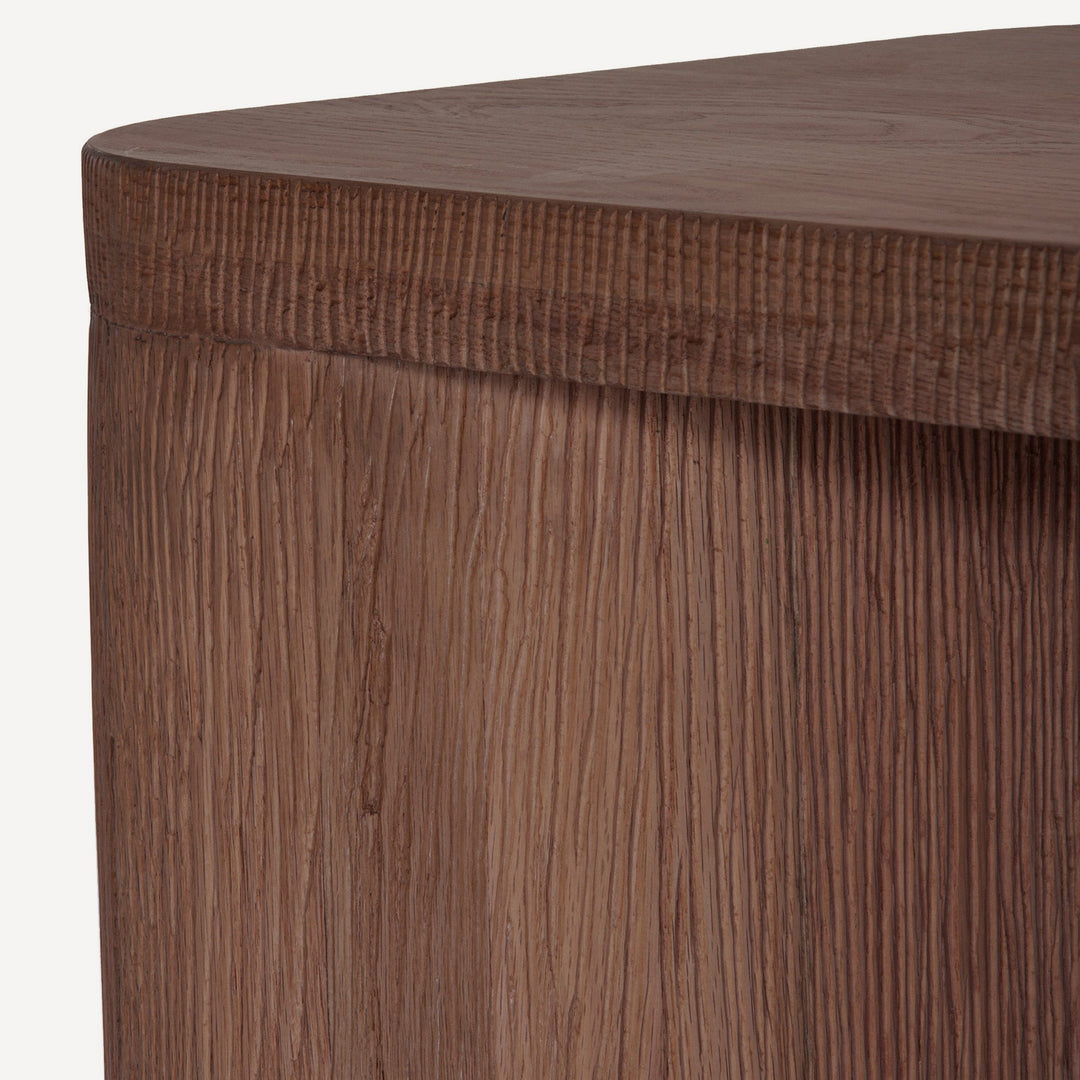 Artisanal Brown Solid Oak Side Table with Distinct Carvings