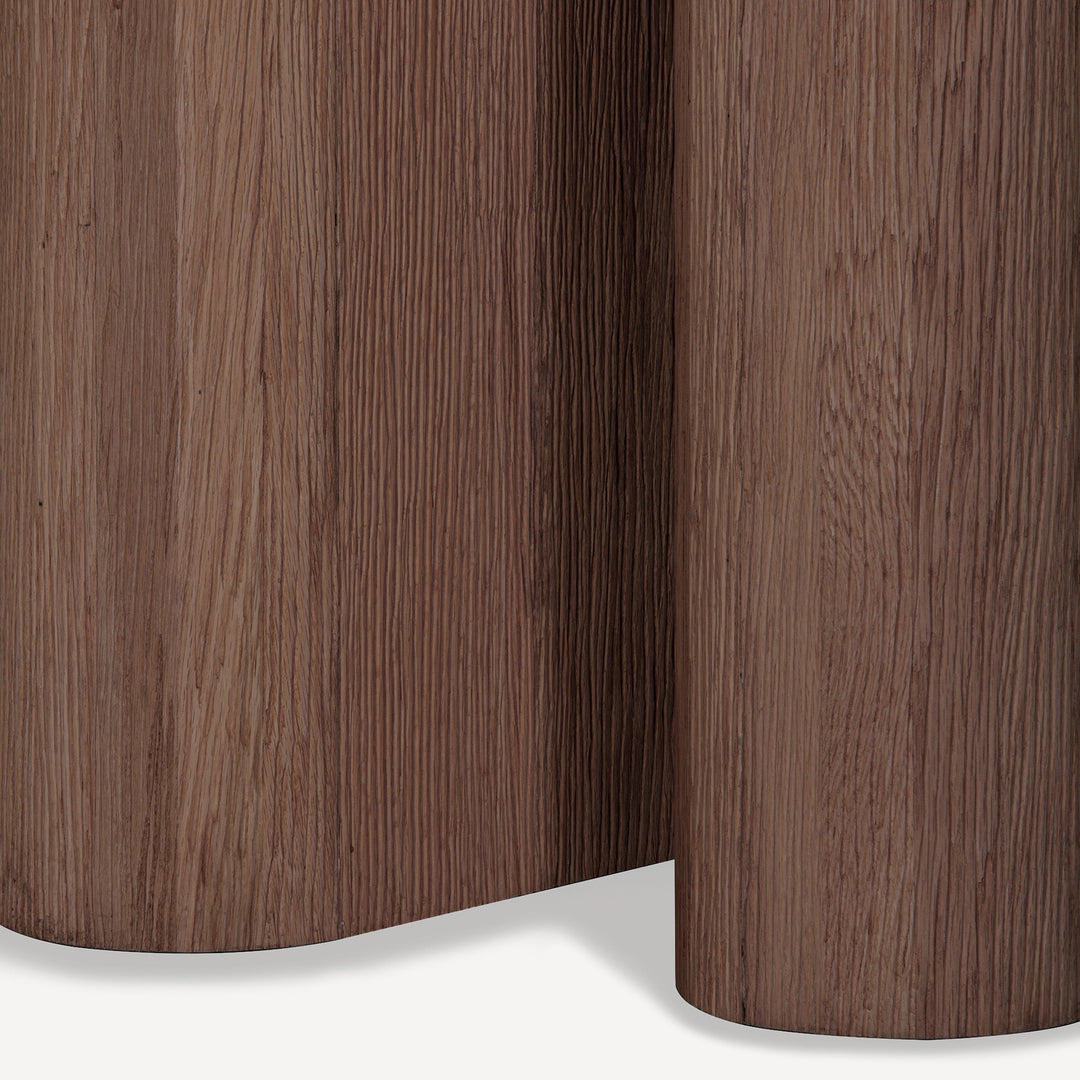 Artisanal Brown Solid Oak Side Table with Distinct Carvings