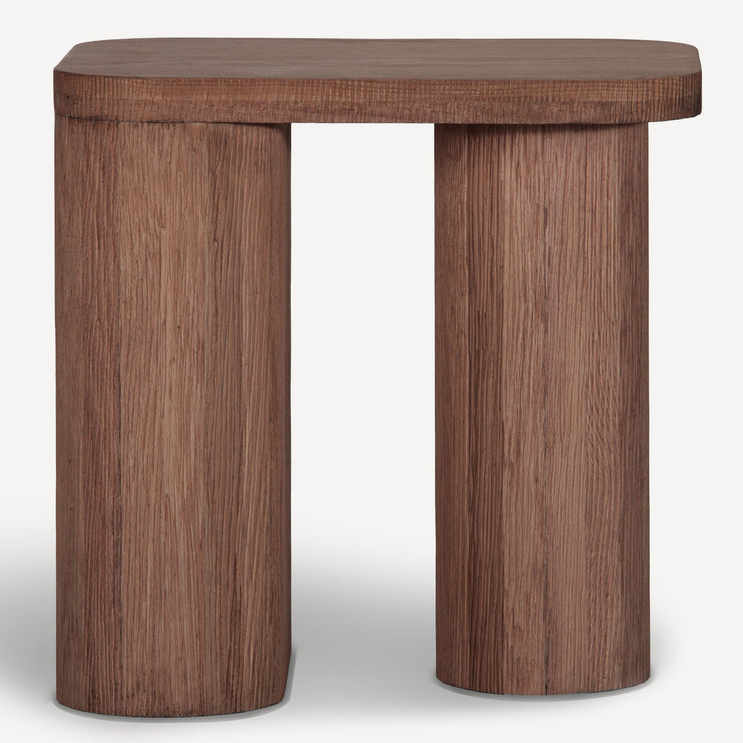 Artisanal Brown Solid Oak Side Table with Distinct Carvings