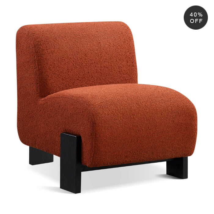 Bold Cinnamon Boucle Geometric Leg Solid Oak Sitting Gem