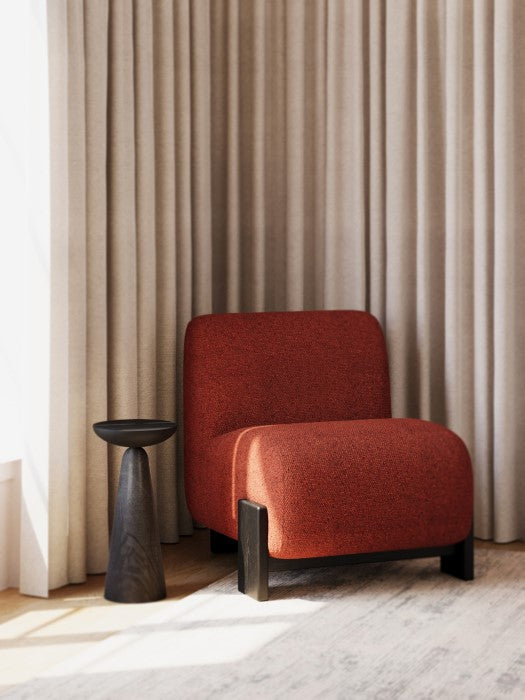 Bold Cinnamon Boucle Geometric Leg Solid Oak Sitting Gem