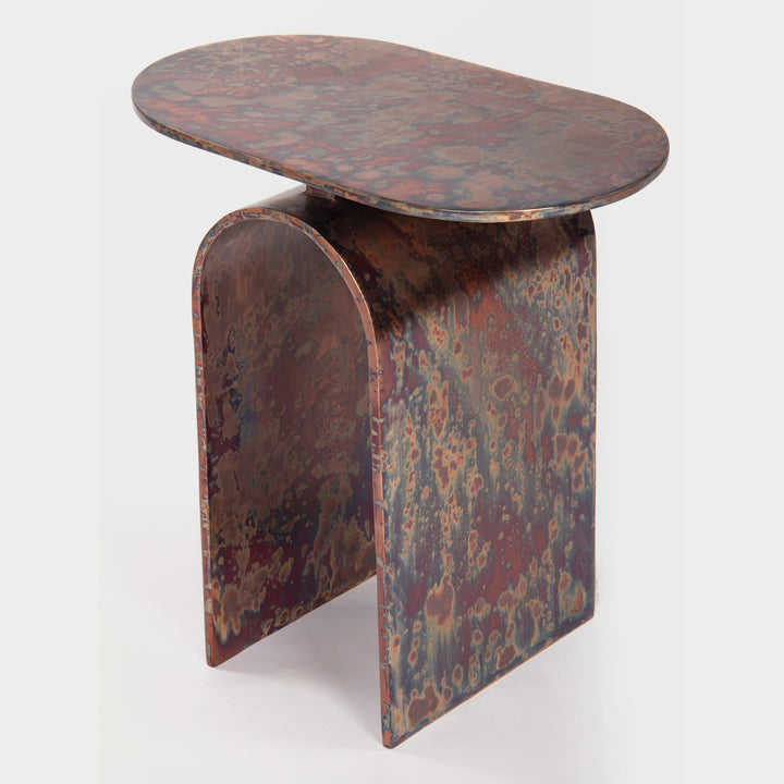 Archimedes' Grace: Reactive Metal Finish Aluminum Side Table