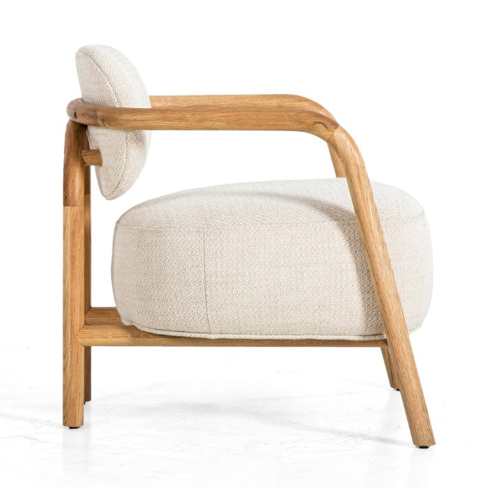 Relaxion Dry Honey Oak Lounger with White Boucle Upholstery