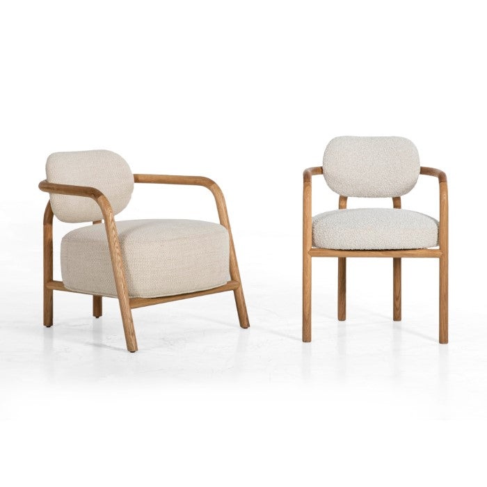 Relaxion Dry Honey Oak Lounger with White Boucle Upholstery