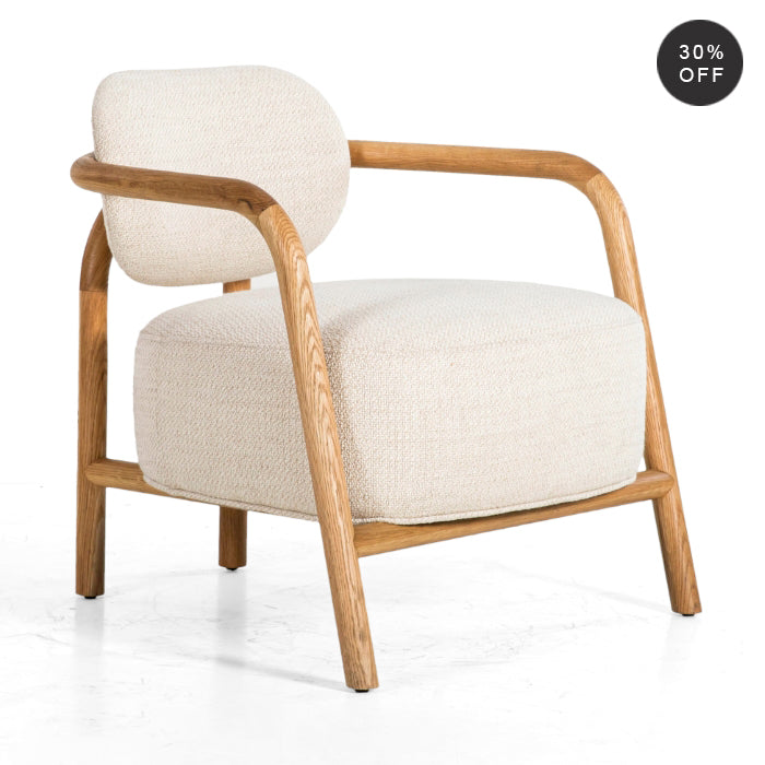 Relaxion Dry Honey Oak Lounger with White Boucle Upholstery