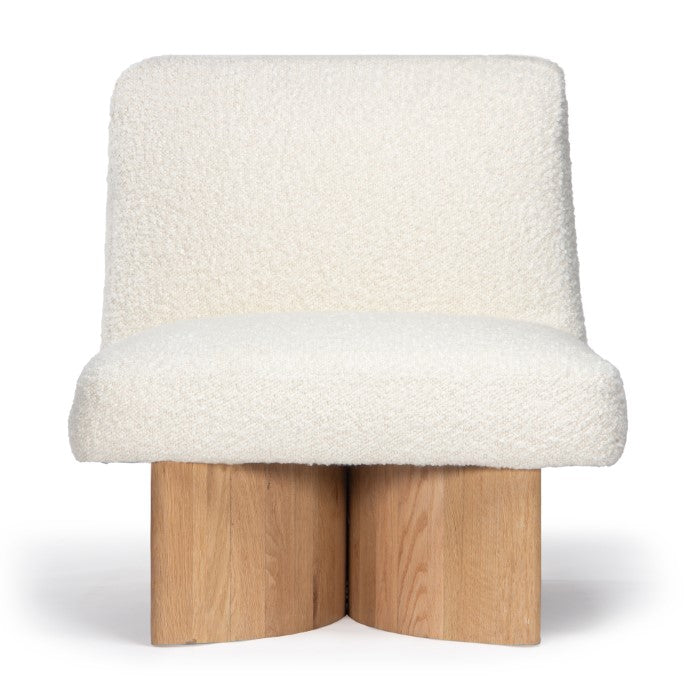 Charming Bouclé Swivel Lounge Chair in Solid Oak