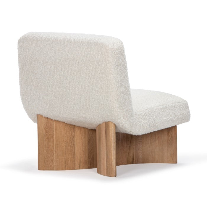 Charming Bouclé Swivel Lounge Chair in Solid Oak