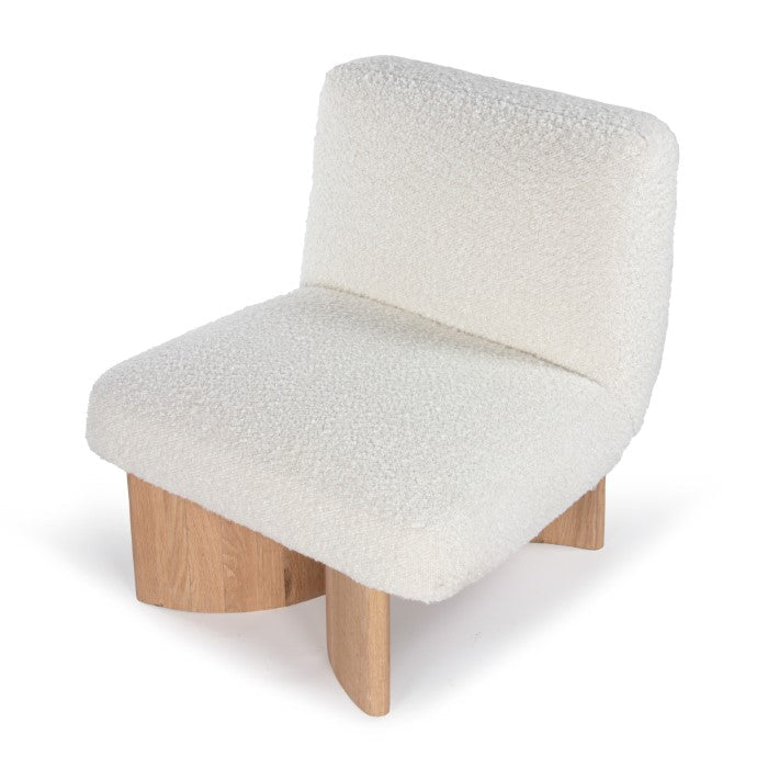 Charming Bouclé Swivel Lounge Chair in Solid Oak