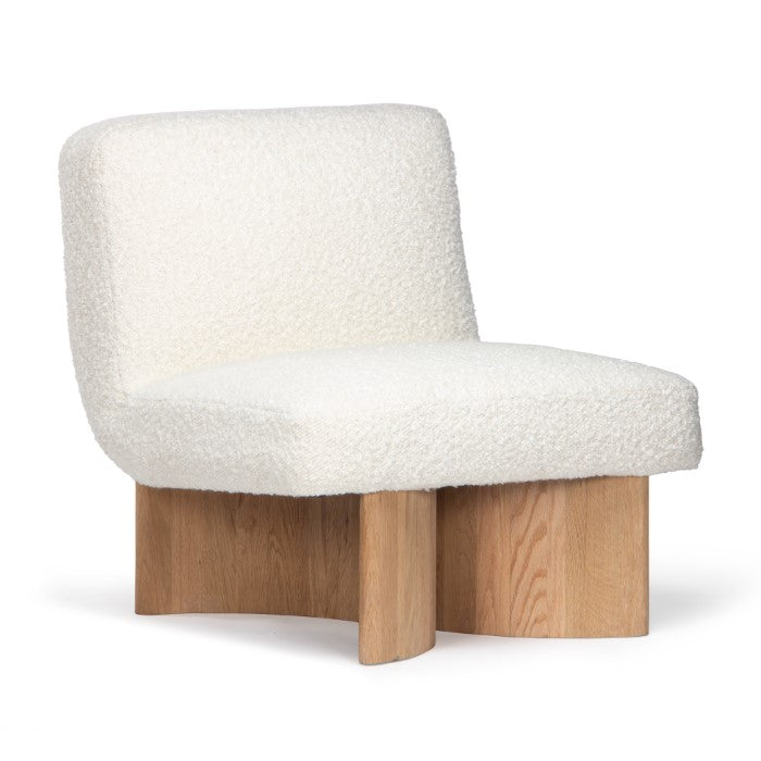 Charming Bouclé Swivel Lounge Chair in Solid Oak