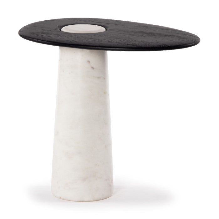 Modern Organic Pedestal Side Table - Marble & Oak