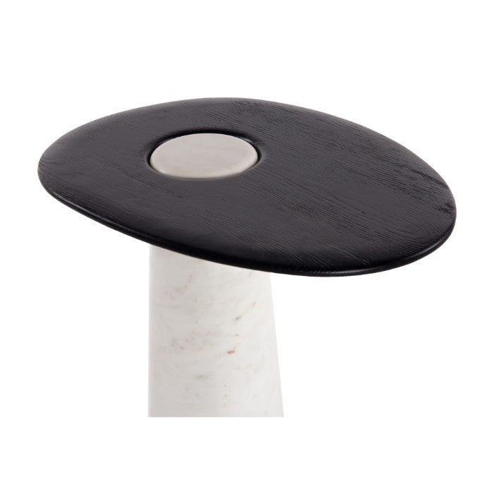 Modern Organic Pedestal Side Table - Marble & Oak