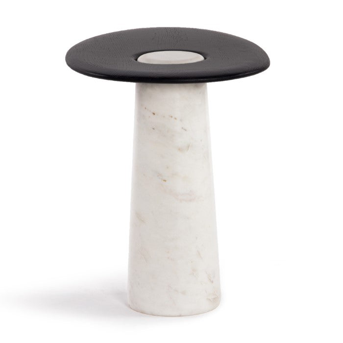 Modern Organic Pedestal Side Table - Marble & Oak