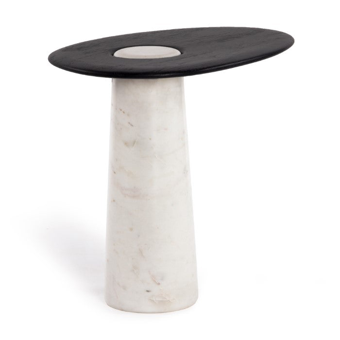 Modern Organic Pedestal Side Table - Marble & Oak